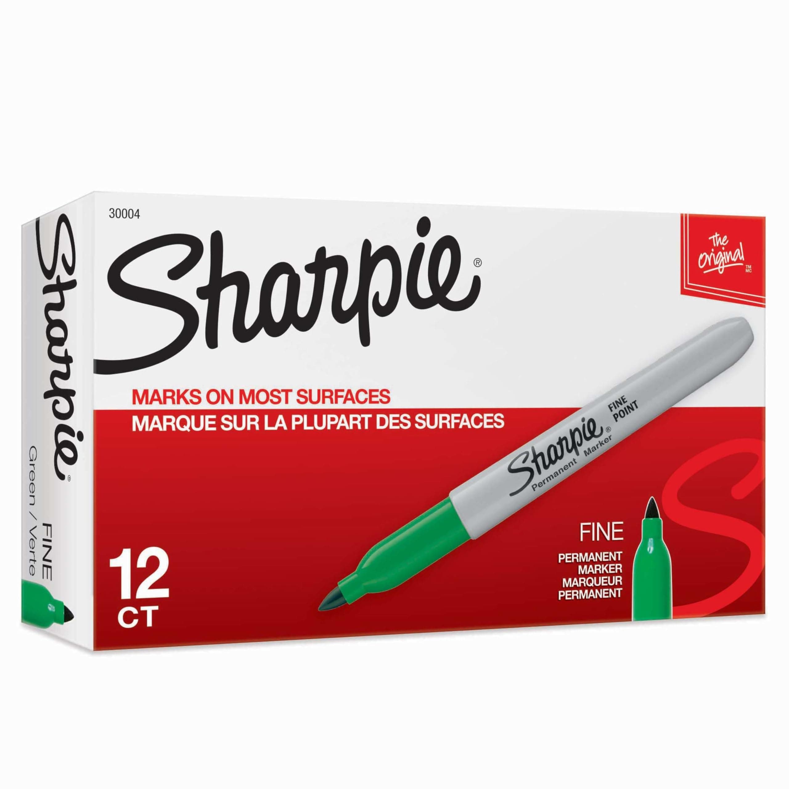 Sharpie Permanent Markers, Fine Point, Green, 12 Count