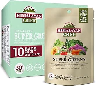 Himalayan Chef Super Greens Veggie Crisp 30g each Freeze-Dried Superfood Snack 30+ Organic Green Veggie Mix Protein-Rich, Nutrient-Packed, Gluten-Free 10 Pack