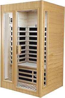 LTCCDSS Sauna, Far Infrared Saunas for Home, Wood Sauna 2 Person 1500W/120V Low Emf Indoor Sauna Room with Tempered Glass Door/Bluetooth Speakers/2 LED Lights - 43.2 * 38.3 * 73 inch