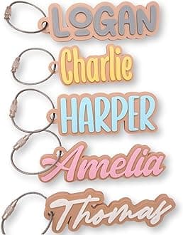 Personalized Backpack Name Tags, Kids Custom Backpack Keychains, Name Tags, Diaper Bag Tags, Lunch Box Keychain (Font #4)