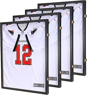 Jersey Wooden Frame Display Case -Shadow Box with UV Protection for Baseball Basketball Football Hockey Sport Shirt and Uniform (Black, 4 Packs)