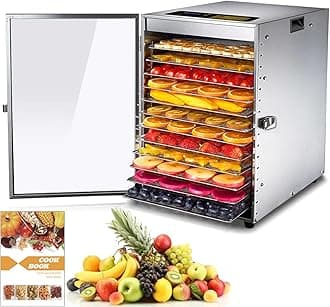 Food Dehydrator 12 Trays Stainless Steel, Food Dryer Machine for Fruit, Meat and Vegetables, with 68-194 ℉ Adjustable and 0~24 Hours Digital Time Control, Silver
