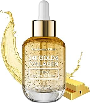 Collagen Serum For Face with 24k Gold - Dermatologist Tested - Anti Aging, Ultra Hydrating, Fine Lines & Wrinkle Treatment - Clean Beauty Korean Skin Care for All Skin Types - 1.69oz