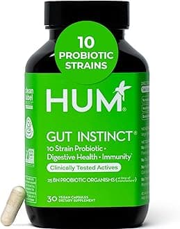 HUM Gut Instinct - Probiotic Supplement for Digestive Health & Immunity - Vegan Probiotic for Women & Men with Lactobacillus for Bloating Relief & Overall Health (30 Vegan Capsules)
