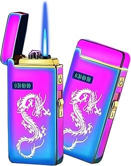 Electronic Lighter Jet Flame Torch Lighters 2 in 1, Refillable Butane Electric USB Rechargeable, Premium Windproof with LED Display Power Infinity for BBQs,Candle,Camping (Color ice Dragon)