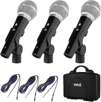 Pyle Dynamic Microphone XLR 3 Pack Wired Vocal Microphone Kit – Handheld Cardioid Mics for Karaoke, Singing, DJ, Live, Sound Recording