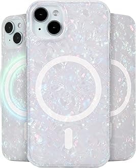 LONLI Hue - Magnetic Case for iPhone 15 Plus - [Compatible with Magsafe] - [360° Shock-Absorbent Bumper] - [Cute and Unique Phone Cover for Girls and Women] - White Pearl Tort