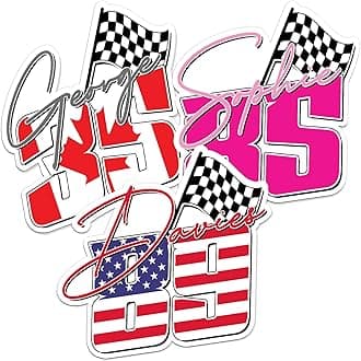 Custom Name Sticker Personalized Cool Racing Name Number Signature Flag Waterproof Vinyl Decal for Water Bottles, Tumblers, Laptops, Hard Hat, Cars, Kindle - Gifts for Kids, Girl, Boy