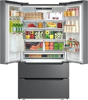 SMETA Refrigerators French Door with Ice Maker, 36'' Counter Depth Stainless Steel Refrigerators Frost-free Double Door Fridges Full Size Bottom Freezer 22.5 Cu.Ft Kitchen Fridge, neveras para cocina