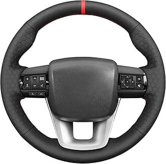 MEWANT Steering Wheel Cover Compatible with Toyota Hilux 2015-2021 / Fortuner 2015-2021 Hand Sewn Microfiber Leather Car Steering Wheel Wrap