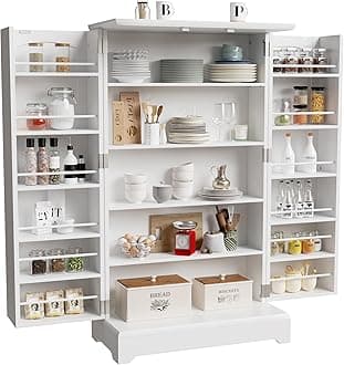 Furniwell 41" Kitchen Pantry Storage Cabinet, Freestanding Buffet Cupboards with Doors & Adjustable Shelves Pantry Organizers, Pantry Cabinets for Kitchen, Living Room and Dining Room