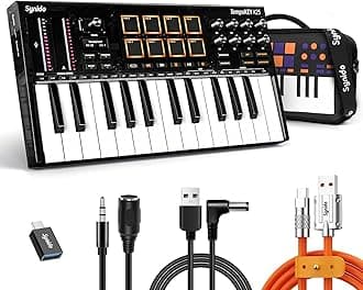 25 Key USB MIDI Keyboard Controller with 8 Drum Pads, Professional Mini Midi Keyboard with OLED Screen, Beat Maker Machine for Music Production, Black, TempoKey K25