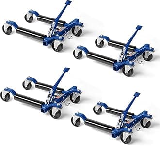 TUFFIOM Car Wheel Dolly Jack Set of 4, Mechanical 6000-lbs Car Skates, 12'' Wheel Vehicle Positioning Jack, Heavy Duty Rollers with Ratcheting Foot Pedal for Tire Auto Repair Moving, Blue