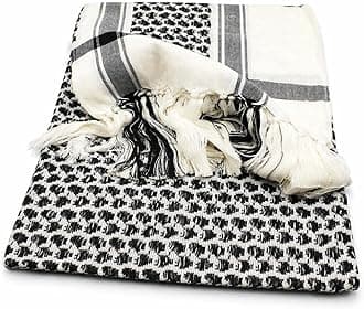 Authentic Palestinian Keffiyeh Black White Scarf | Arab Shemagh Kafiya Kufiya Shawl | Middle Eastern Desert Head Wrap | Arafat Style Traditional Cotton Palestine Scarf for Men Women