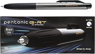 Pentonic GR-T Retractable Gel Pens, 10 Count, Black Ink, 0.7 mm Fine Point, Smooth Writing For Journaling, Note Taking, Office & School (1002363)