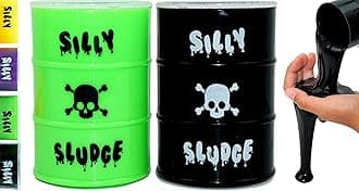 JA-RU Large Slime in a Barrel (2 Units Assorted) Purple, Yellow, Green, & Black Slime Putty for Kids. Stress Relief Toy. Bulk Slime Party Favors for Kids & Classroom Prizes. 5438-2p