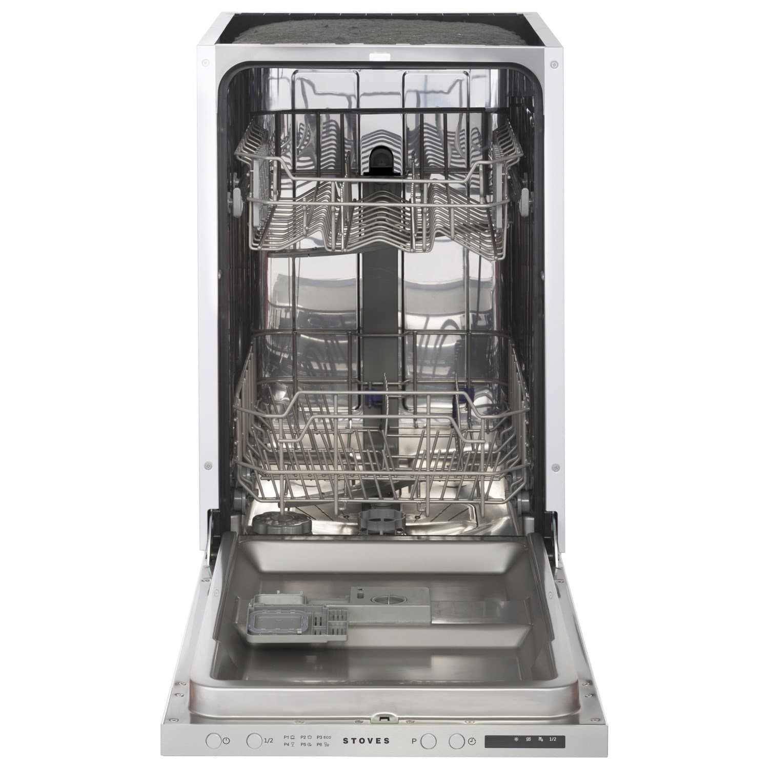 Stoves SDW45 Fully Integrated Slimline Dishwasher - Silver Control Panel with Fixed Door Fixing Kit [Energy Class A++]