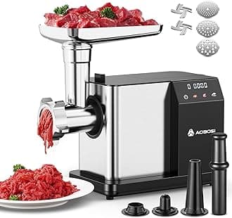 AAOBOSI Electric Meat Grinder [3000W MAX], Meat Mincer with LCD Display & Reverse Function, Sausage Maker with 3 Different Cutting Plates & Kibbe Attachment for Home Use
