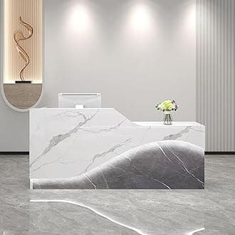 Front Desk Reception Counter, Front Counter Desk with Lockable Drawer, Reception Counter, Modern Retail Counter for Checkout Office/Beauty Salon/Lobby C-Right(Multi-Colored+Grey-L,Medium)