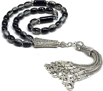 -Gentle Men Collection- Prayer Beads-Worry Beads-Tesbih-Tasbih-Tasbeeh-Misbaha-Masbaha-Subha-Sebha-Rosary (Black Glass -8x6mm-33 Beads)