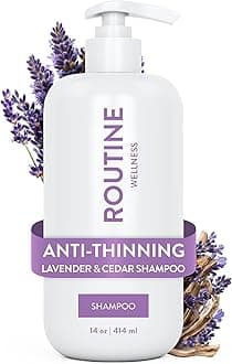Routine Wellness Anti-Thinning Shampoo for Thinning Hair - Biotin DHT Blocker Women & Men - Color Safe Shampoo for Hair Loss & Healthy Growth - Lavender & Cedar - 14oz