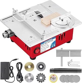 MXBAOHENG Mini Precision Table Saw for Crafts & Model Building - 96W 7-Speed Hobby Saw with 1/2" Adjustable Cut Depth, Hobbyist Table Saw for Wood/Plastic/PCB Cutting, Includes Chuck & Sanding Disc
