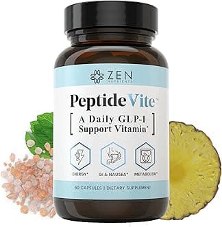 Zen Nutrients PeptideVite GLP-1 Support Vitamin for Nausea Relief, Glucose Metabolic Support & Gut Health with Probiotics, Bromelain, Chromium Picolinate & Organic Ginger (60 Capsules)