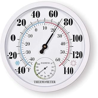 Indoor Outdoor Thermometer Large Waterproof Wall Patio Weather Thermometer No Battery Required Hanging Decor (White)