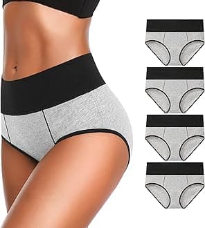 EiggamUnderwear for Women Cotton High Waist Panties Full Coverage Briefs Soft Strech Ladies Breathable Panties-Multi Pack
