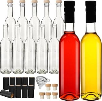 DHSBTLS 12 Pack 16 oz/ 375 ml Clear Glass Bottles With Cork Lids & Seal Shrink Capsules Caps, Home Brewing Wine & Juicing Bottles for Bordeaux Wine,Beverage, Sparkling Wine, Kefir, Decor