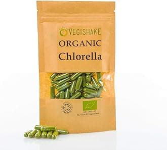 Organic Chlorella HPMC Capsules Algae Omega 3 & 6 Heavy Metal Detox Cracked Cell Wall Vegan Kosher Halal (60 Capsules)Soil AssociationSoil AssociationSoil Association