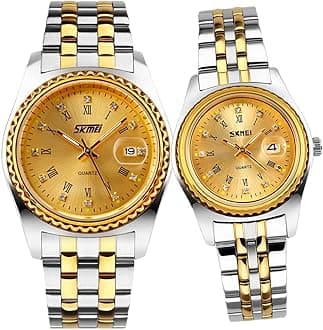 Watches for Couples Men and Women His and Hers Pair Watch Set Husband Wife Valentines Matching Wedding Gifts Classic Stainless Luxry Business Waterproof Quartz Analog Wrist Watch