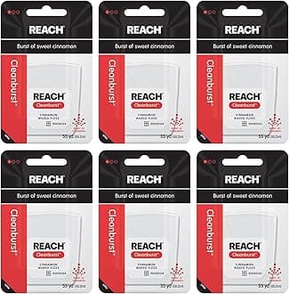REACH Waxed Dental Floss, Cinnamon, Plaque Remover for Teeth, Shred Resistant, Floss Slides Smoothly, Easy to Use, Waxed, Deep Cleaning Teeth, Oral Care, PFAS Free, for Adults & Kids, 6 Pack, 55 yd