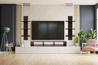 INDIAN ARTISANS Wooden TV Entertainment Unit | TV Cabinet for Wall | Set Top Box Holder | Wall Shelf, Shelves | TV Stand Unit for Living Room, Hall (Dark Brown)
