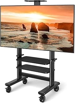 TAVR Mobile TV Cart Rolling TV Stand with Wheels for 55-98 Inch LCD LED Flat Curved Screens up to 200lbs, Heavy Duty Portable Floor TV Stand Large Base Trolley (TV Stand +Camera Tray+Another Shelf)