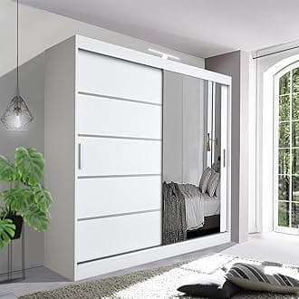 Contemporary Bedroom Sliding Wardrobe with LED Light - Spacious and Stylish Design comes in White/Grey/Black/Oak and Width 120cm/150cm/180cm/203cm/250cm (White, 203cm)