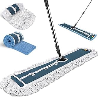 MASTERTOP Large Flat Mop, Wide Industrial Mop with 2 Replacement Heads, Commercial Heavy Duty Floor Mops for Hard Floors, Dust Sweeper for Warehouse Hotel Garage Cleaning