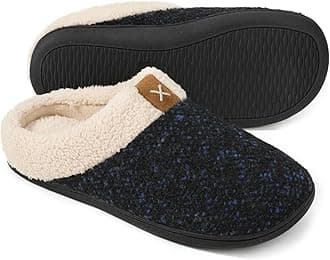 ULTRAIDEASMen's Cozy Memory Foam Slippers with Fuzzy Plush Wool-Like Lining, Slip on Clog House Shoes with Indoor Outdoor Anti-Skid Rubber Sole