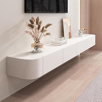 Floating TV Stand, Wall Mounted TV Shelves With Door,TV Media Console, Floating TV Cabinet Large Storage TV Bench Under TV (White, 200CM/78.7")