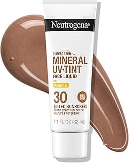 Neutrogena Purescreen+ Tinted Sunscreen for Face with SPF 30, Broad Spectrum Mineral Sunscreen with Zinc Oxide and Vitamin E, Water Resistant, Fragrance Free, Medium Deep, 1.1 fl oz