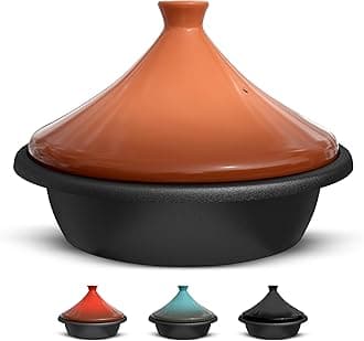 Kook Moroccan Tagine, Enameled Cast Iron Cooking Pot, Tajine with Ceramic Cone-Shaped Closed Lid, 3.3 QT (Terracotta)