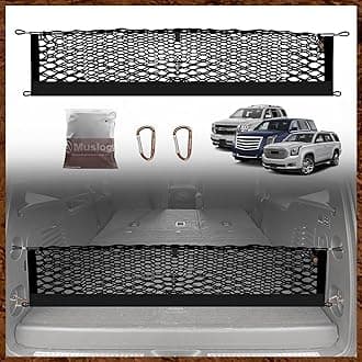 Muslogy Envelope Style Trunk Cargo Net Compatible with 2015-2020 Chevy Tahoe, GMC Yukon, Cadillac Escalade Accessories Upgraded Mesh Storage Luggage Net with Metal Hooks