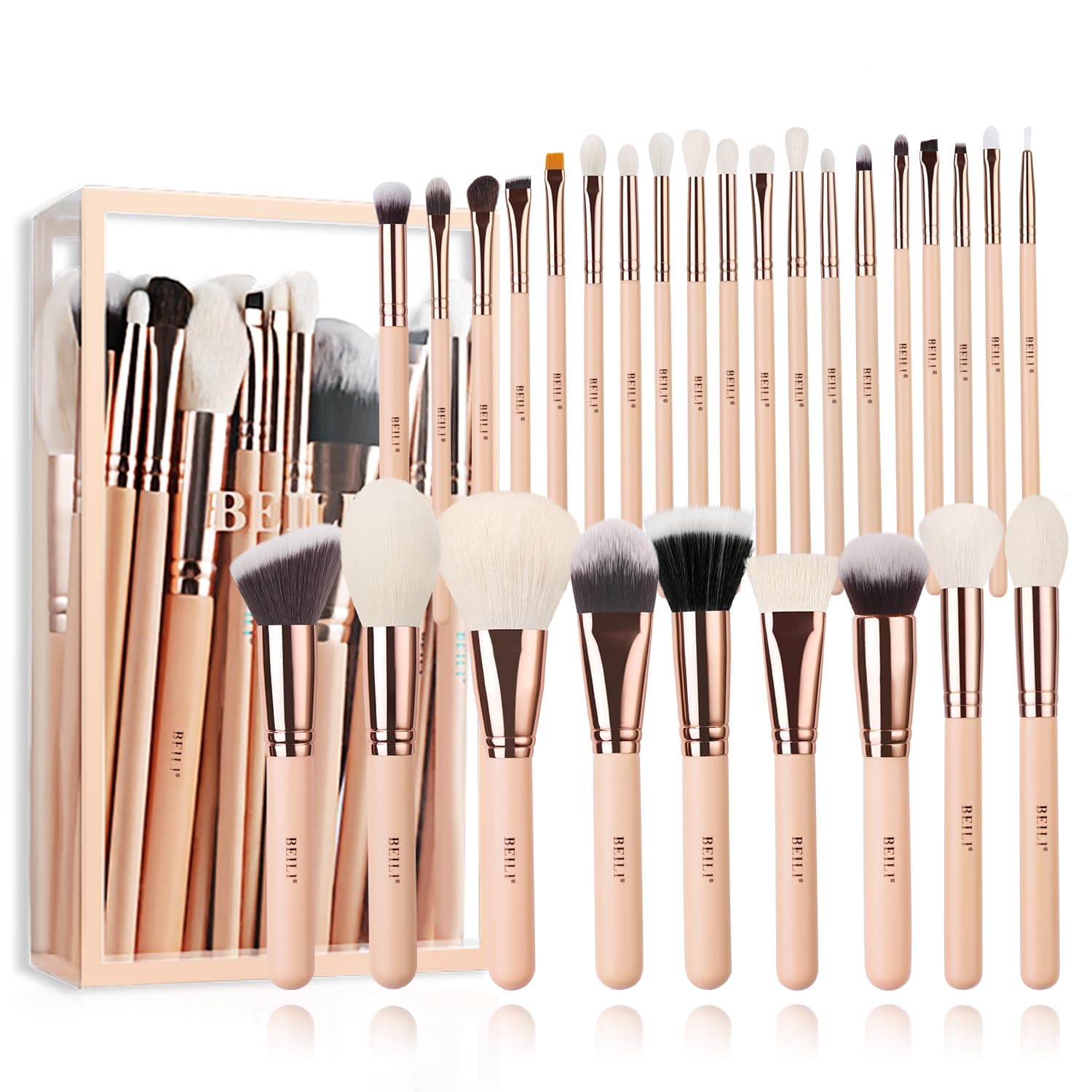BEILI Makeup Brushes 28pcs Pink Makeup Brush Set Premium Goat Synthetic Kabuki Foundation Blending Brush Face Powder Blush Concealers Eye Shadows Make Up Brush Set(Pink/Rose Gold)