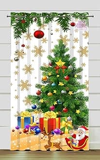 DECOMIZER Christmas Opaque Curtains For Living Room 1 Piece | 7Ft Small Santa Festive Themed Drapes | 3D Digital Printed Grommet Xmas Decoration Door Curtain For Kids Room | 4X7 Feet,Multicolor