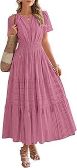 BTFBM Womens Summer 2025 Casual Midi Maxi Dresses Lightweight Short Sleeve V Neck Elastic Waist Boho Beach Dress Pockets