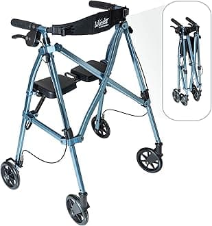 Able Life Space Saver Rollator, Lightweight Folding 4 Wheel Rolling Walker for Seniors with Compact Travel Seat and Locking Brakes, Cobalt Blue