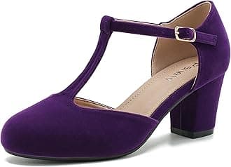 Womens T Strap Mary Jane Shoes Chunky Block Heel Ankle Strap Buckle Dress Pumps