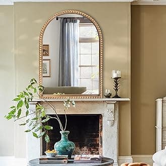 BAODANFU Traditional Arch Mirror for Bathroom, 20" x30" Baroque Antique Gold Marlowe Mirrors Beaded Frame, Decorative Accent Vertical Vanity, Wall Decor Over Mantel Fireplace, Sofa, Entryway