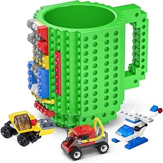 Build on Brick Mug, Funny Cool Coffee Mugs for Kids Men Him Dad Boys and Girls, Building Block Cups, Novelty Gifts for Christmas Xmas Easters Birthdays Halloween - Green
