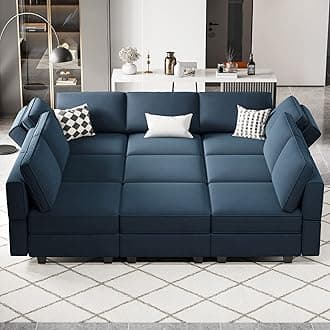 Belffin Modular Sectional Sofa with Ottomans Velvet Reversible Sleeper Sectional Sofa with Chaise Modular Sleeper Sofa Bed with Storage Seat Blue